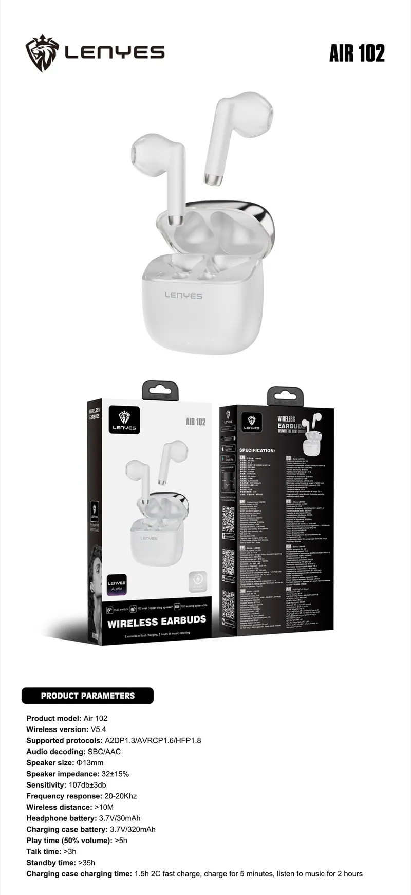Lenyes Wireless Earbuds AIR 102