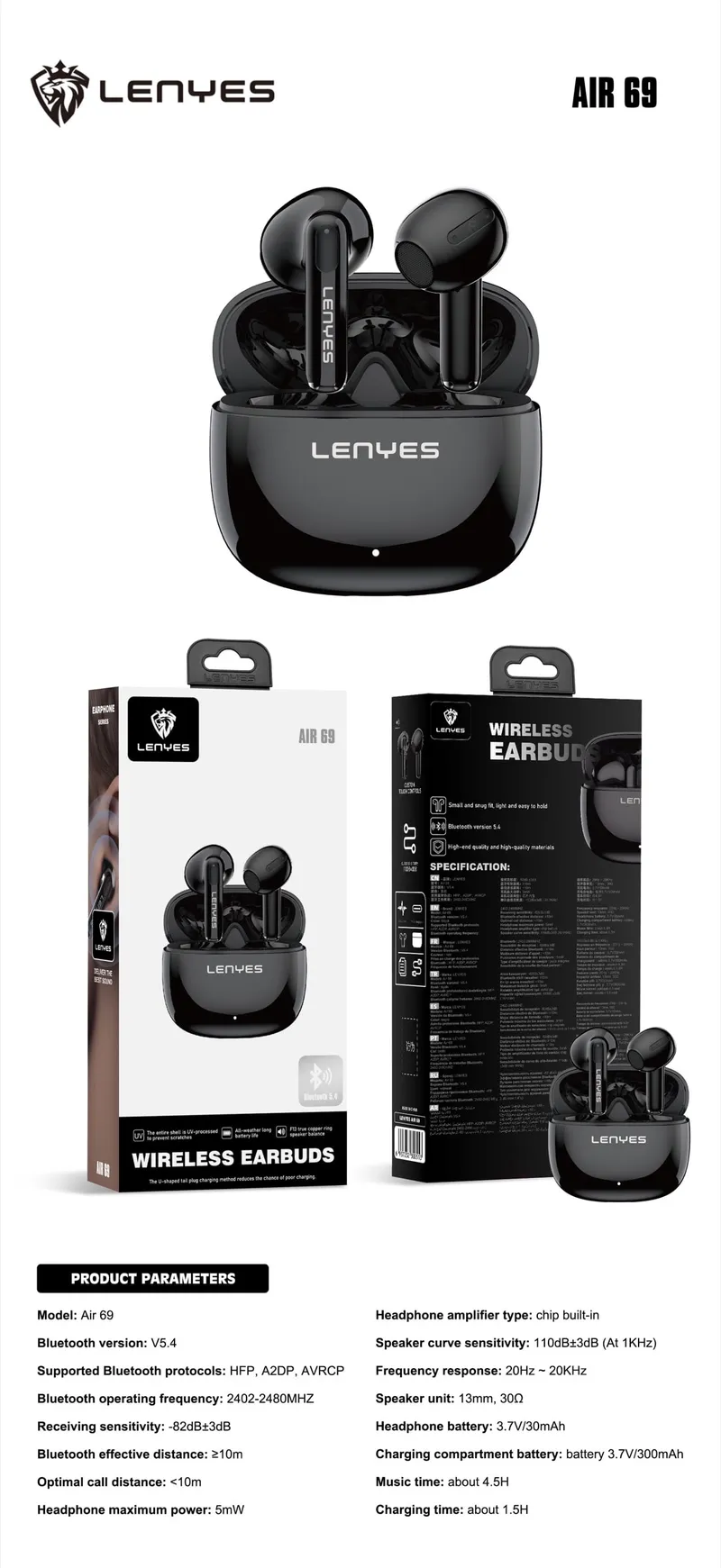 Lenyes Wireless Earbuds AIR 69