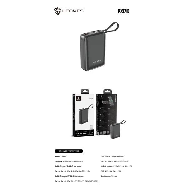 Lenyes 20,000 mAh Power Bank PX271D