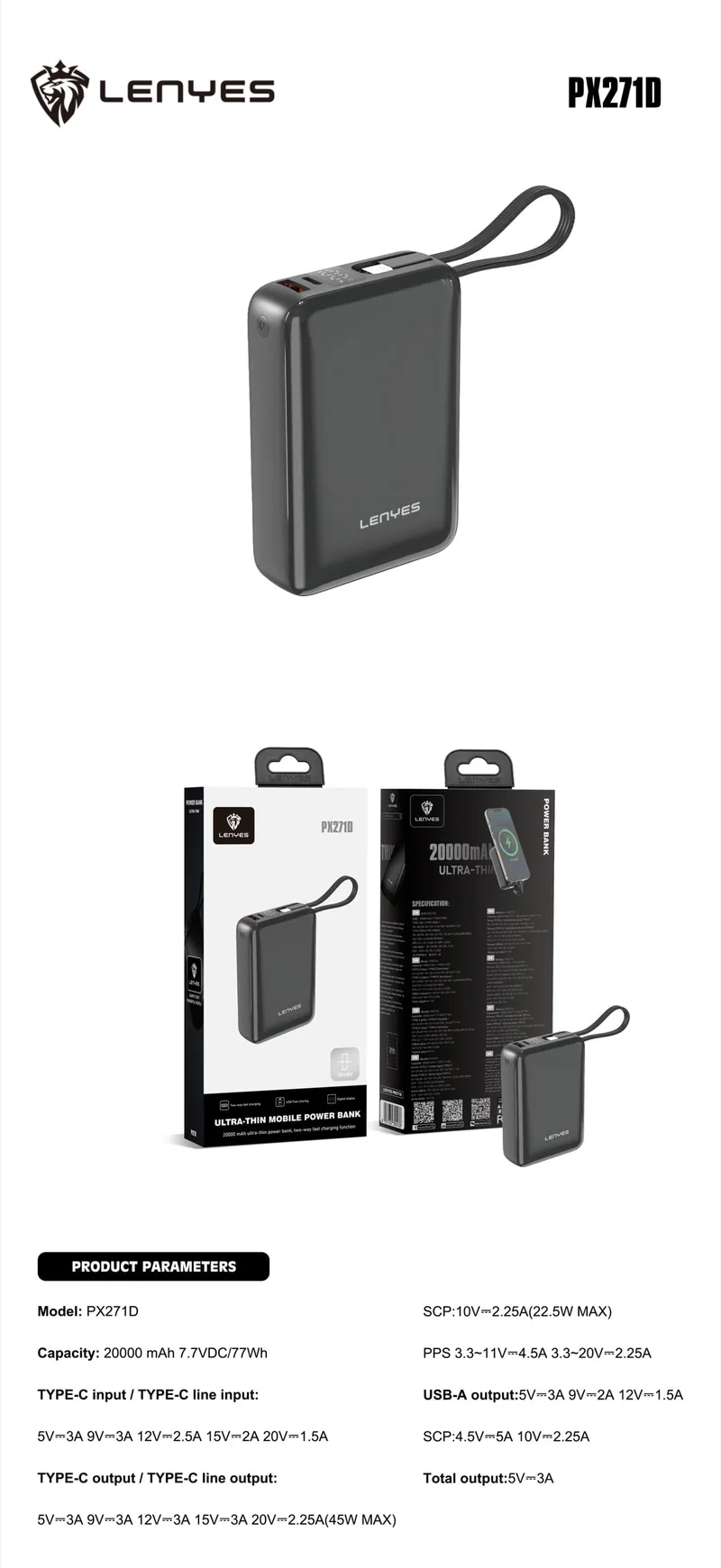 Lenyes 20,000 mAh Power Bank PX271D