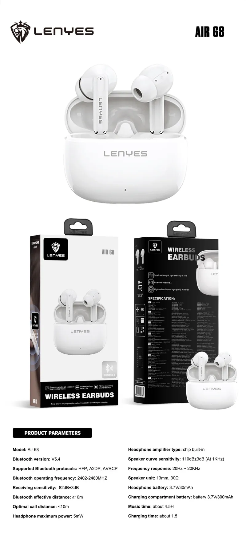 Lenyes Wireless Earbuds AIR 68