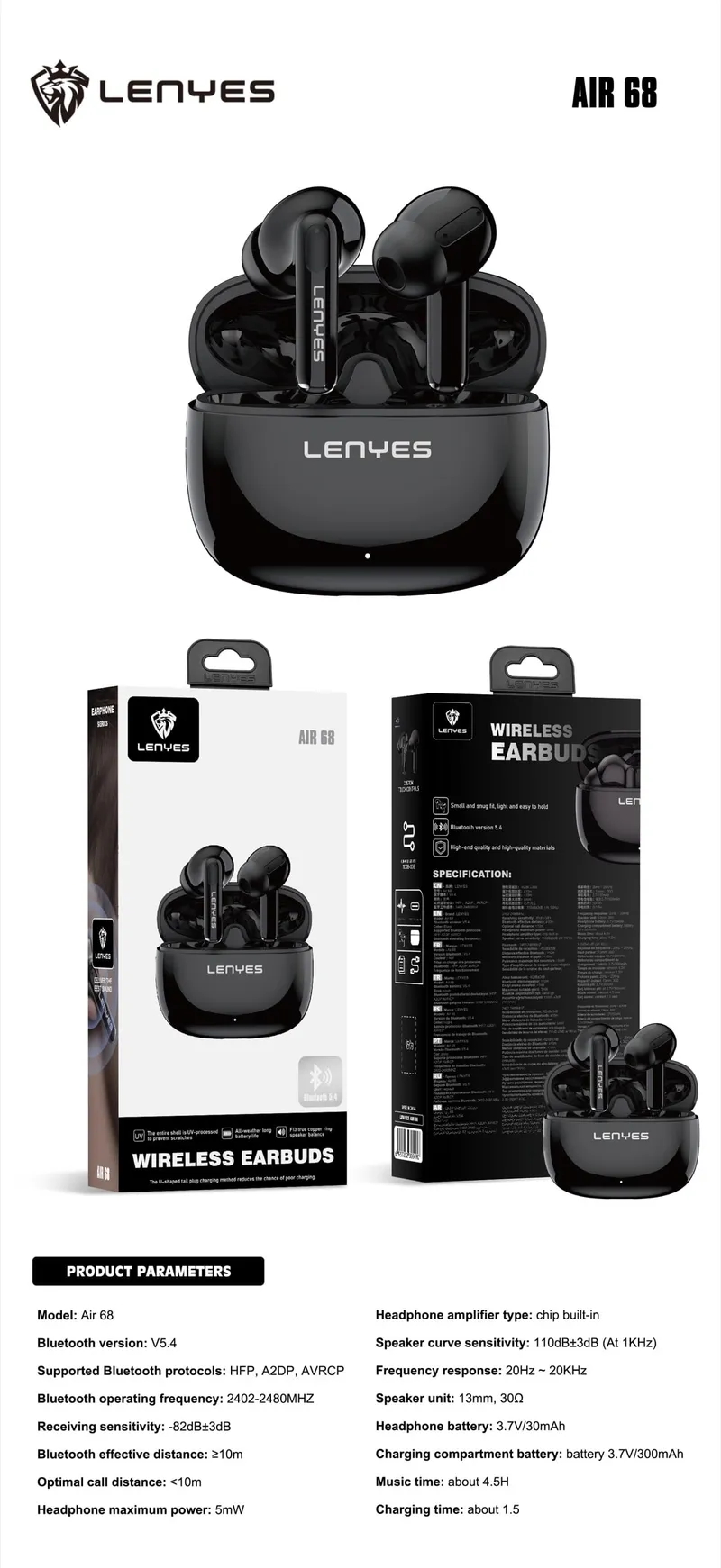 Lenyes Wireless Earbuds AIR 68