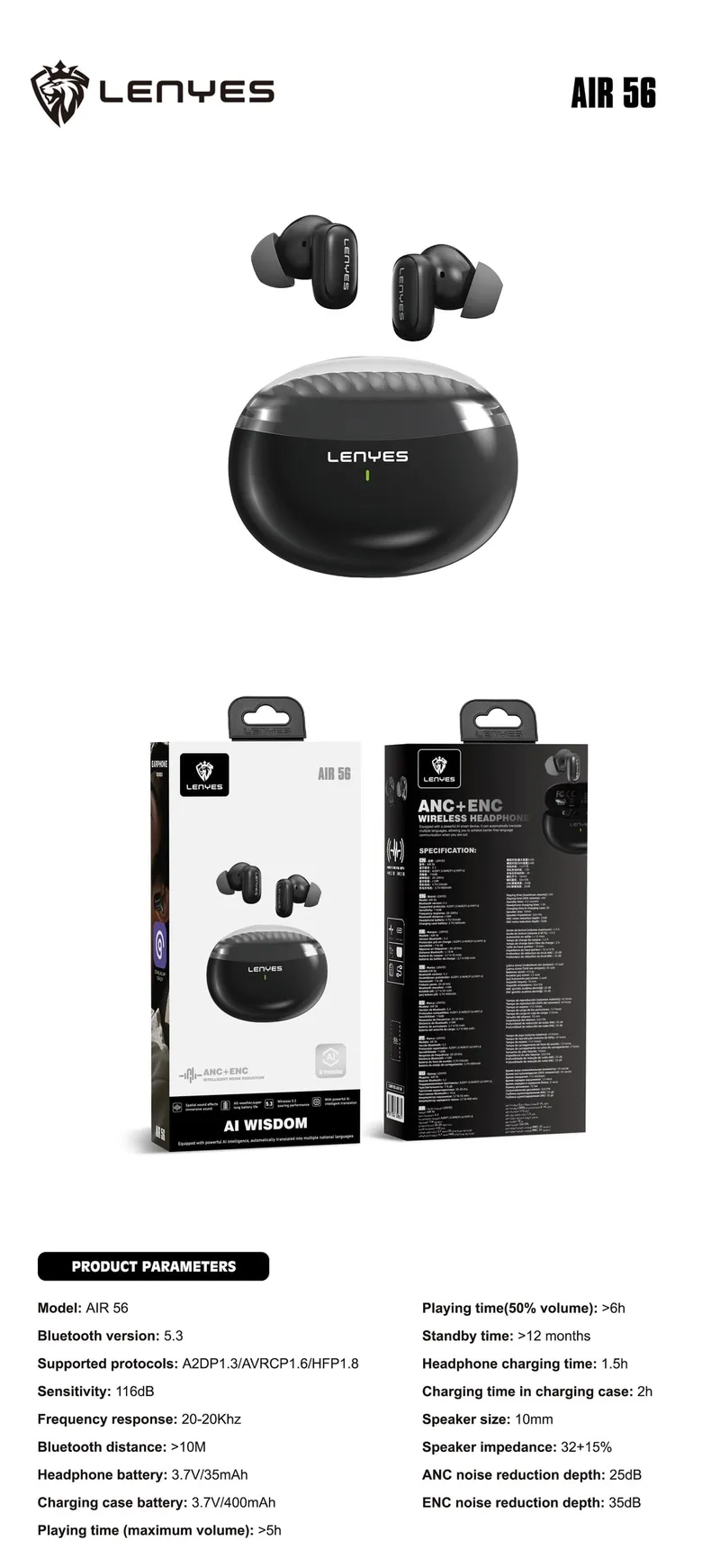 Lenyes Wireless Earbuds AIR 56