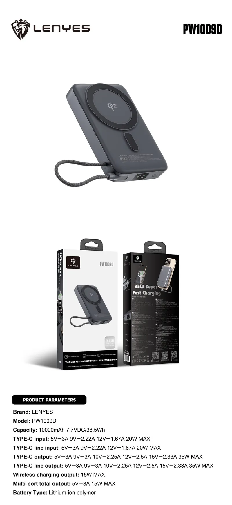 Lenyes 10,000 mAh Power Bank PW1009D