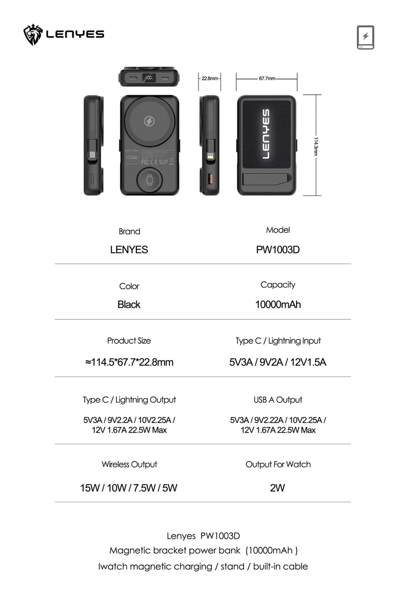 Lenyes 10,000 mAh Power Bank PW1003D