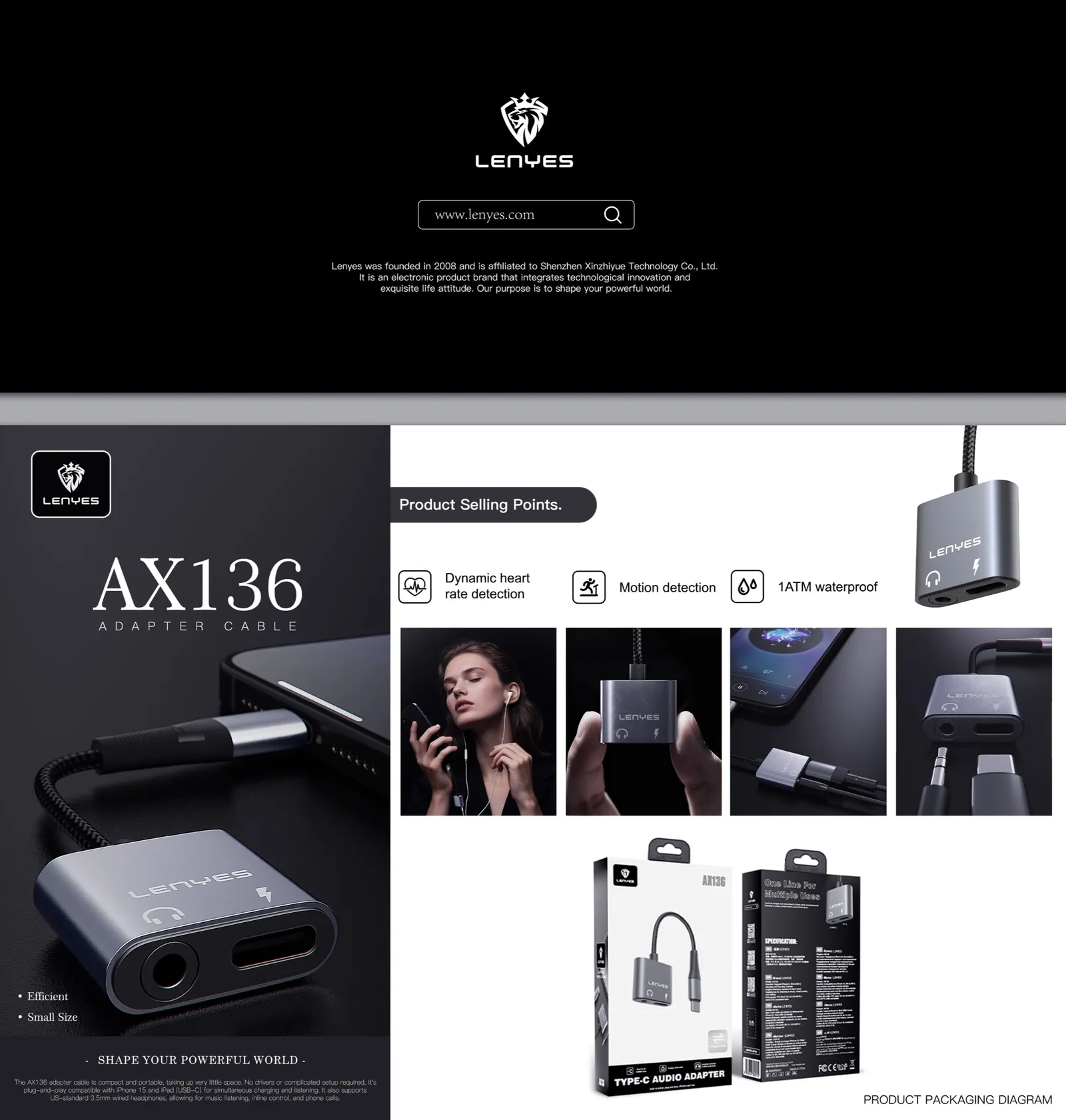 Lenyes USB-C Charging and 3.5 mm Audio Adapter AX136