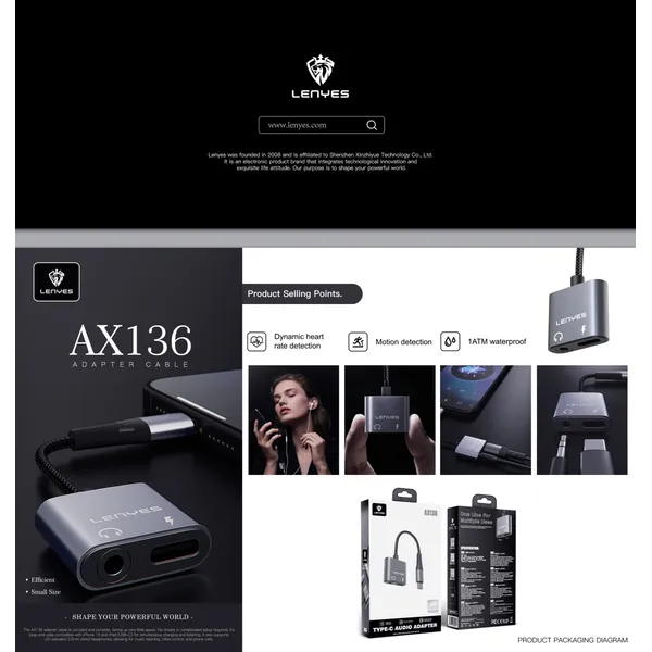 Lenyes USB-C Charging and 3.5 mm Audio Adapter AX136