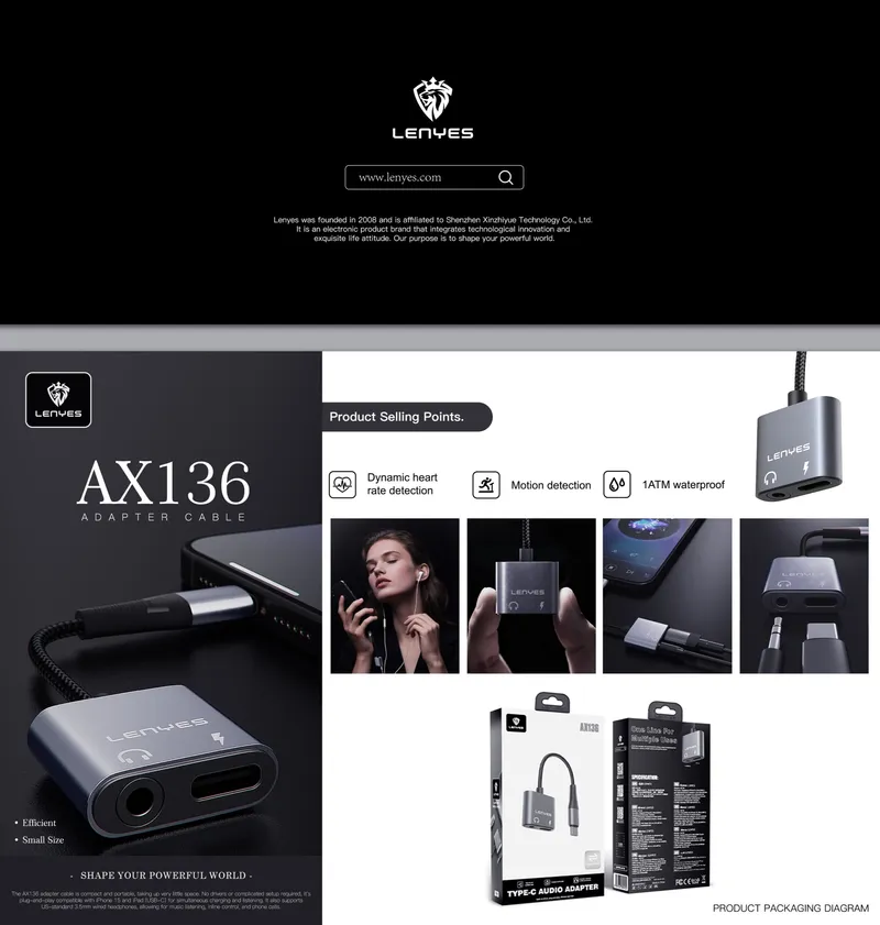 Lenyes USB-C Charging and 3.5 mm Audio Adapter AX136