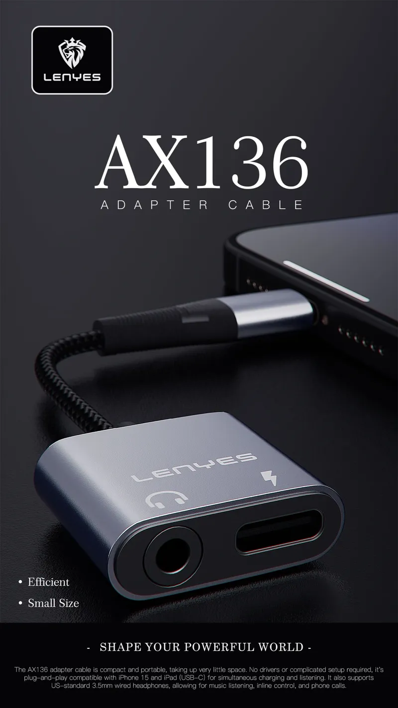 Lenyes USB-C Charging and 3.5 mm Audio Adapter AX136