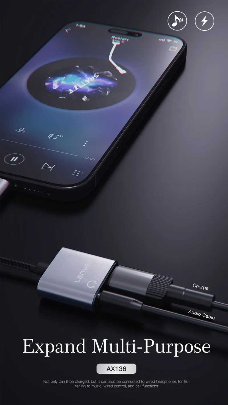 Lenyes USB-C Charging and 3.5 mm Audio Adapter AX136