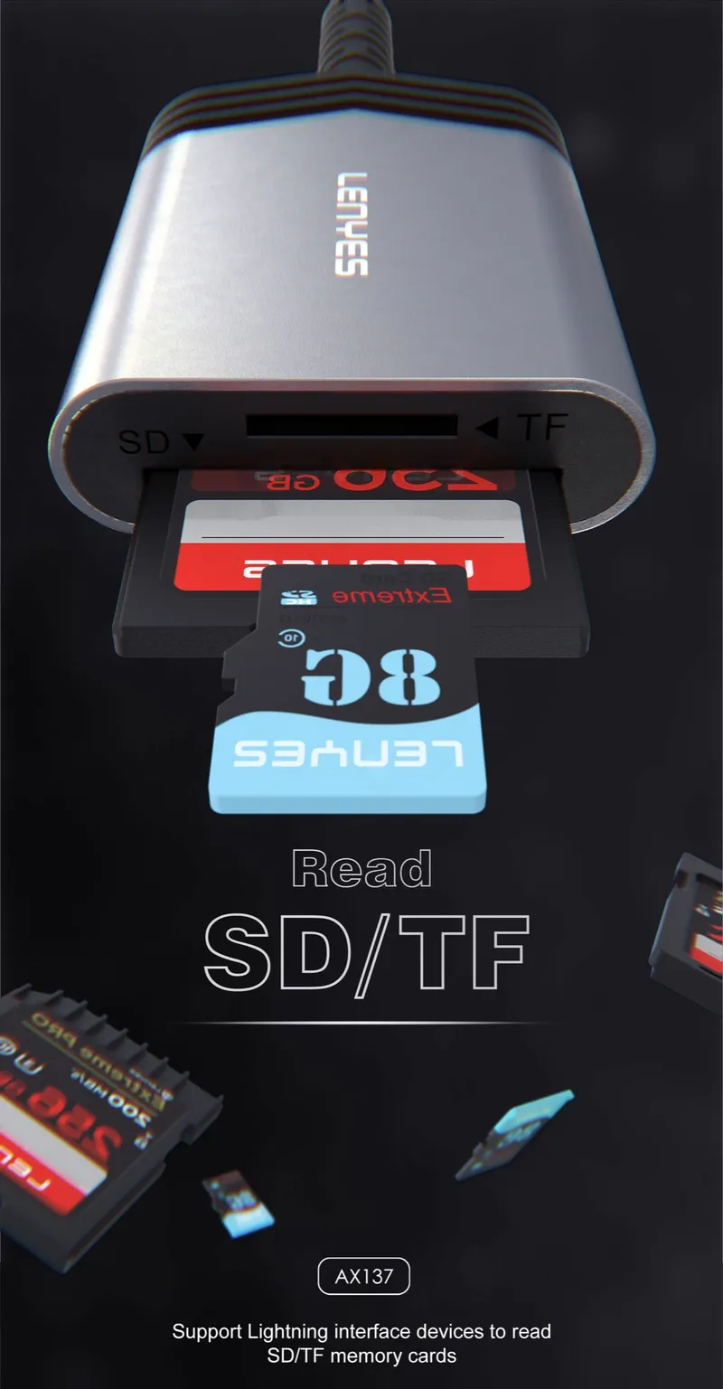 Lenyes USB-C SD/TF Card Reader AX137