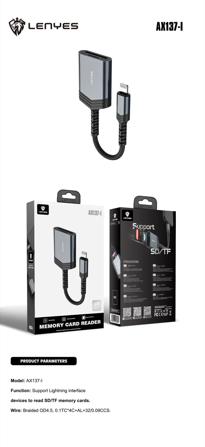 Lenyes USB-C SD/TF Card Reader AX137