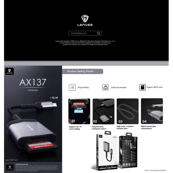 Lenyes USB-C SD/TF Card Reader AX137