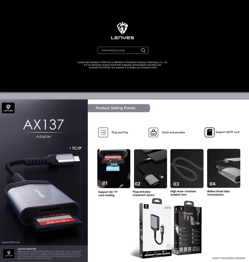 Lenyes Lightning SD/TF Card Reader AX137-I