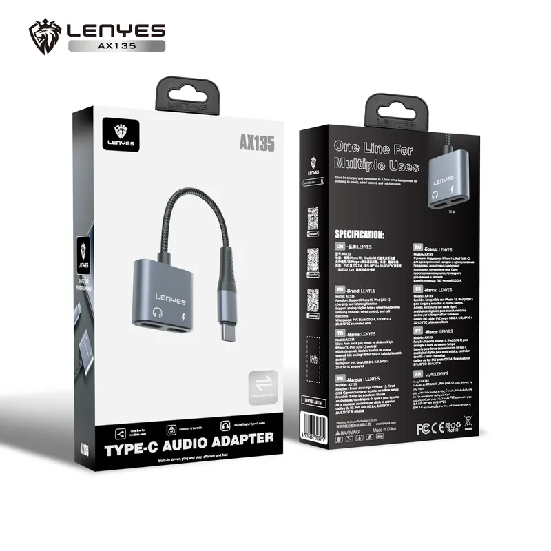Lenyes USB-C to Dual 3.5 mm Audio Adapter AX135