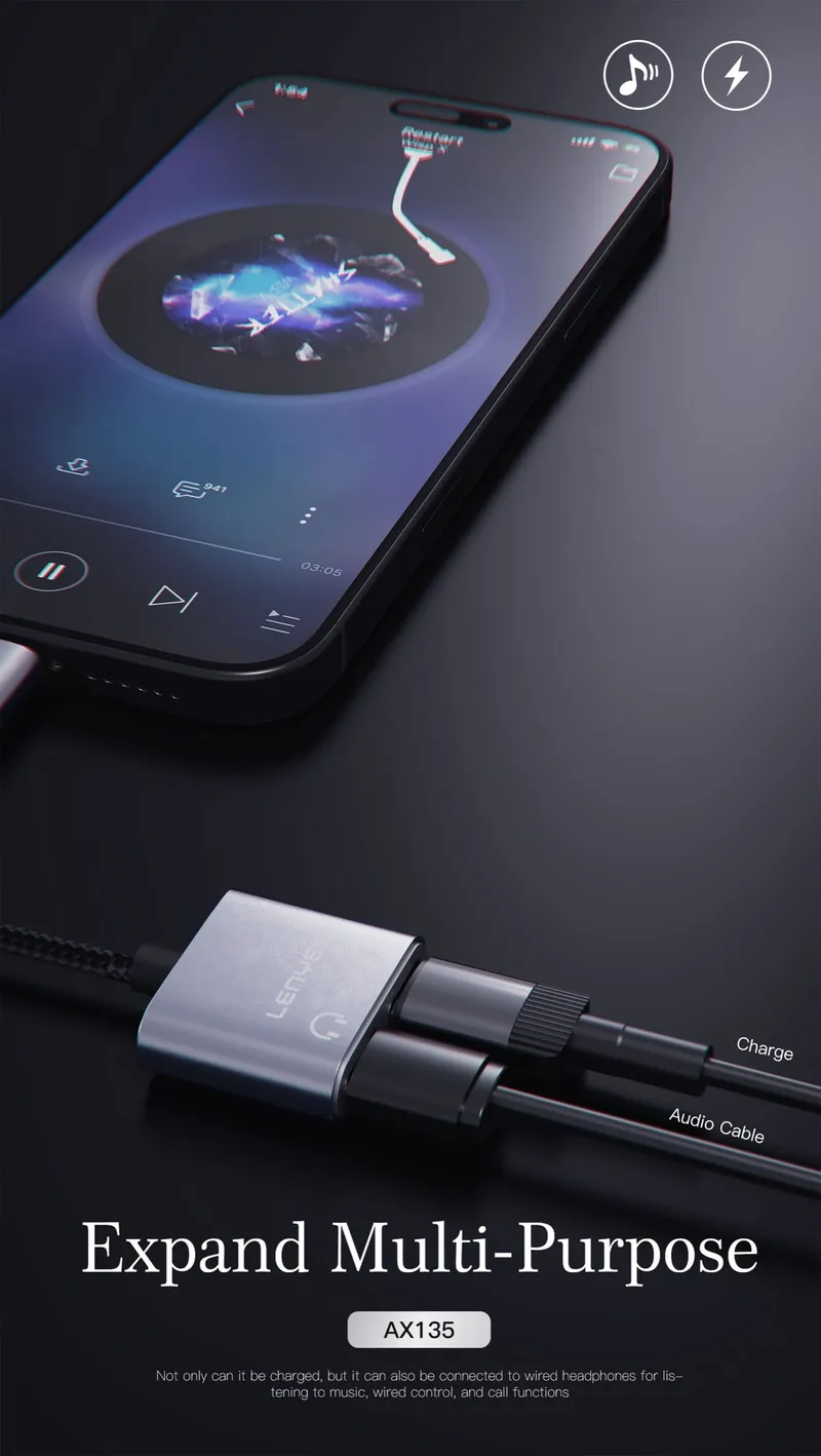 Lenyes USB-C to Dual 3.5 mm Audio Adapter AX135