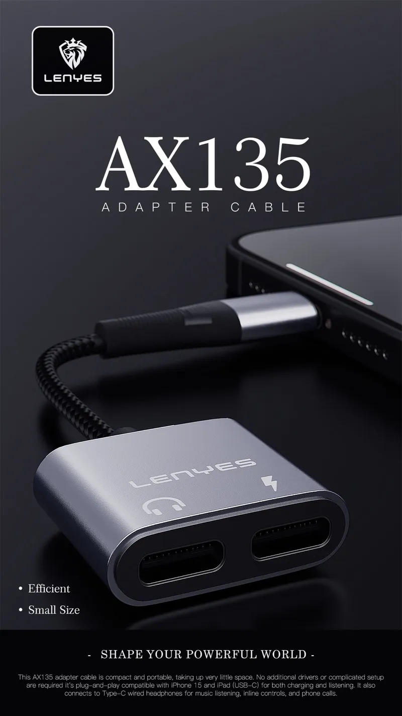 Lenyes USB-C to Dual 3.5 mm Audio Adapter AX135