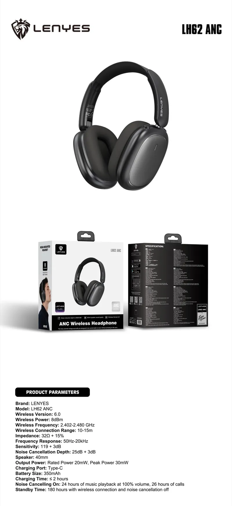 Lenyes ANC Headphones LH62