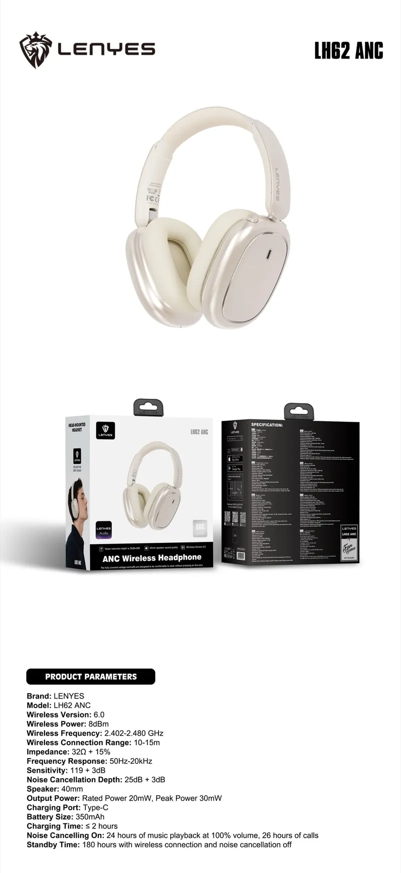 Lenyes ANC Headphones LH62
