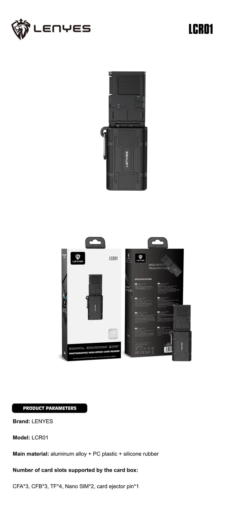 Lenyes USB-C SD/TF Card Reader LCR01