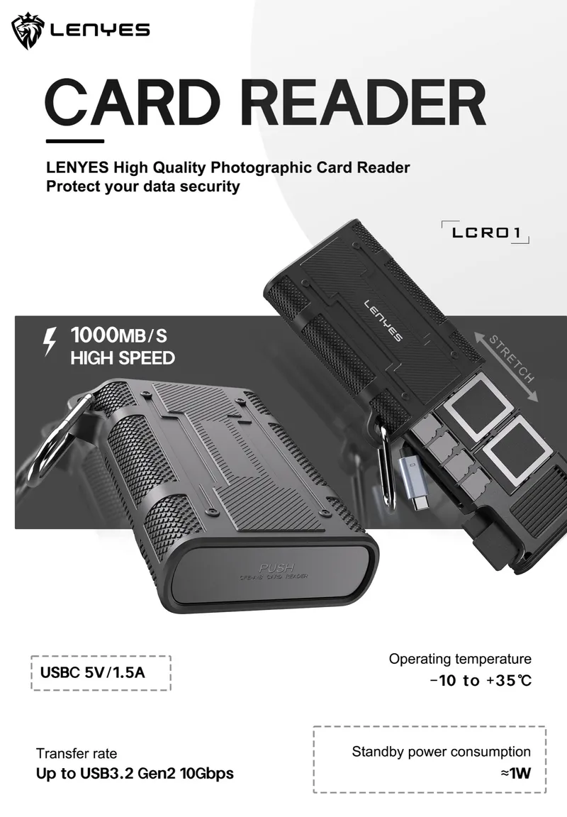 Lenyes USB-C SD/TF Card Reader LCR01