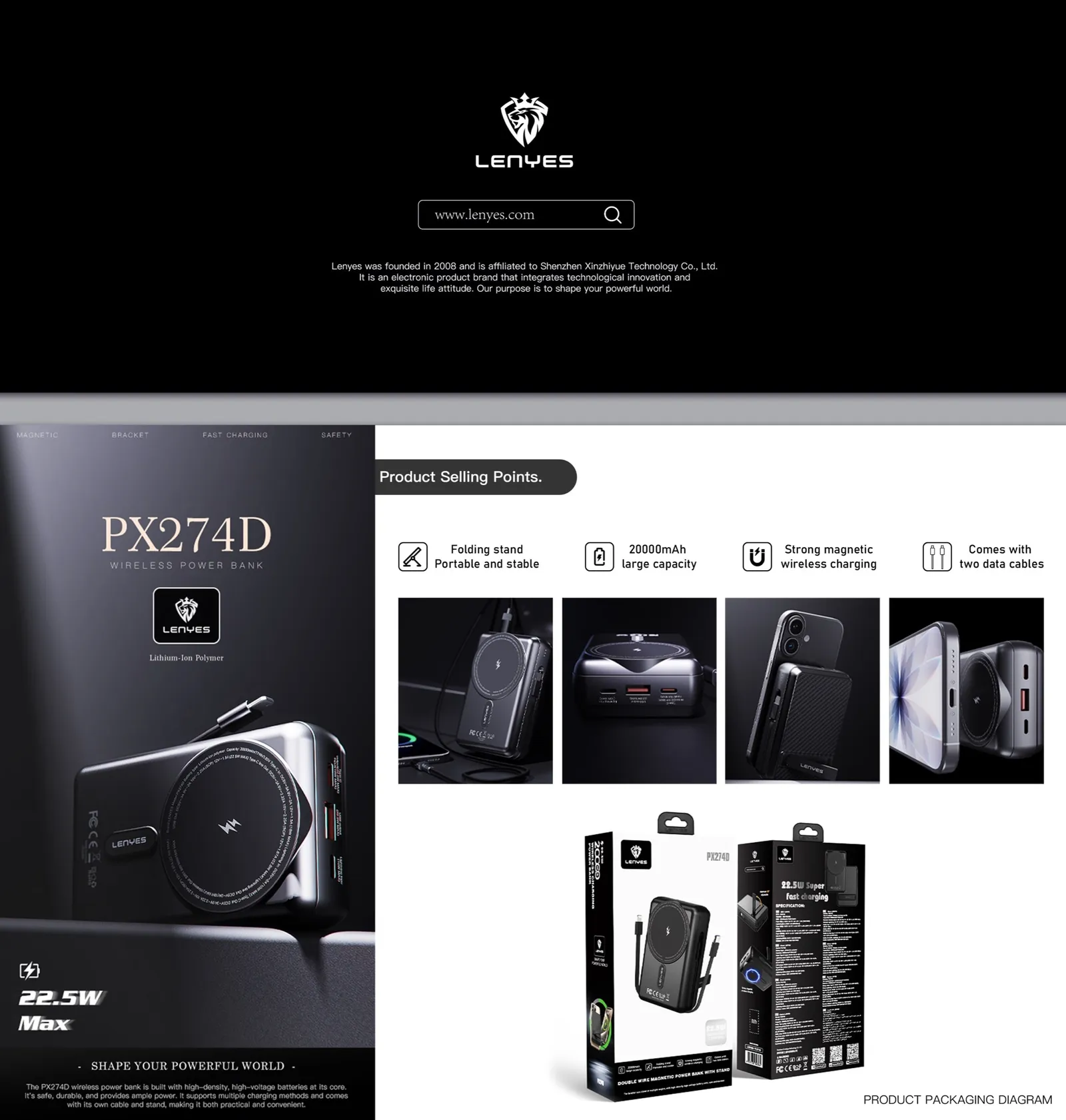 Lenyes 20,000 mAh Power Bank PX274D