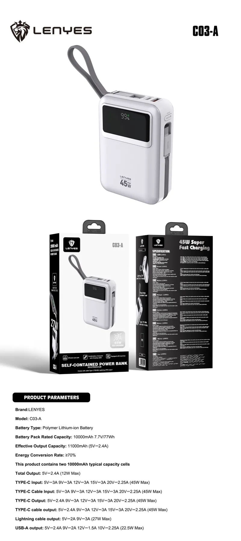 Lenyes 10,000 mAh Power Bank C03-A