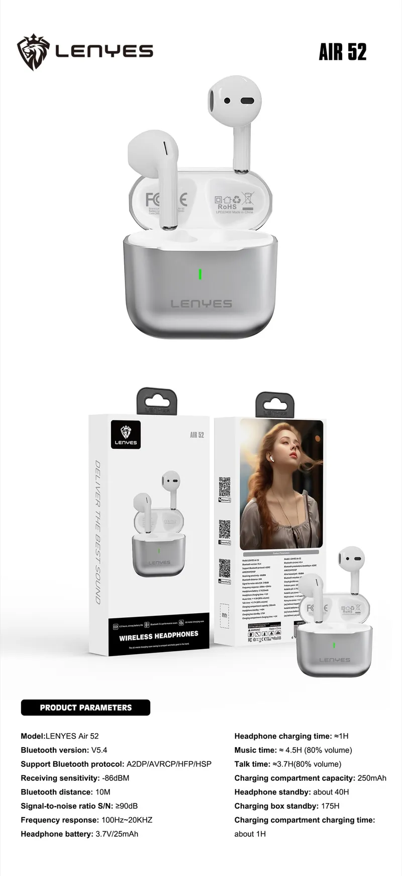 Lenyes Wireless Earbuds AIR 52