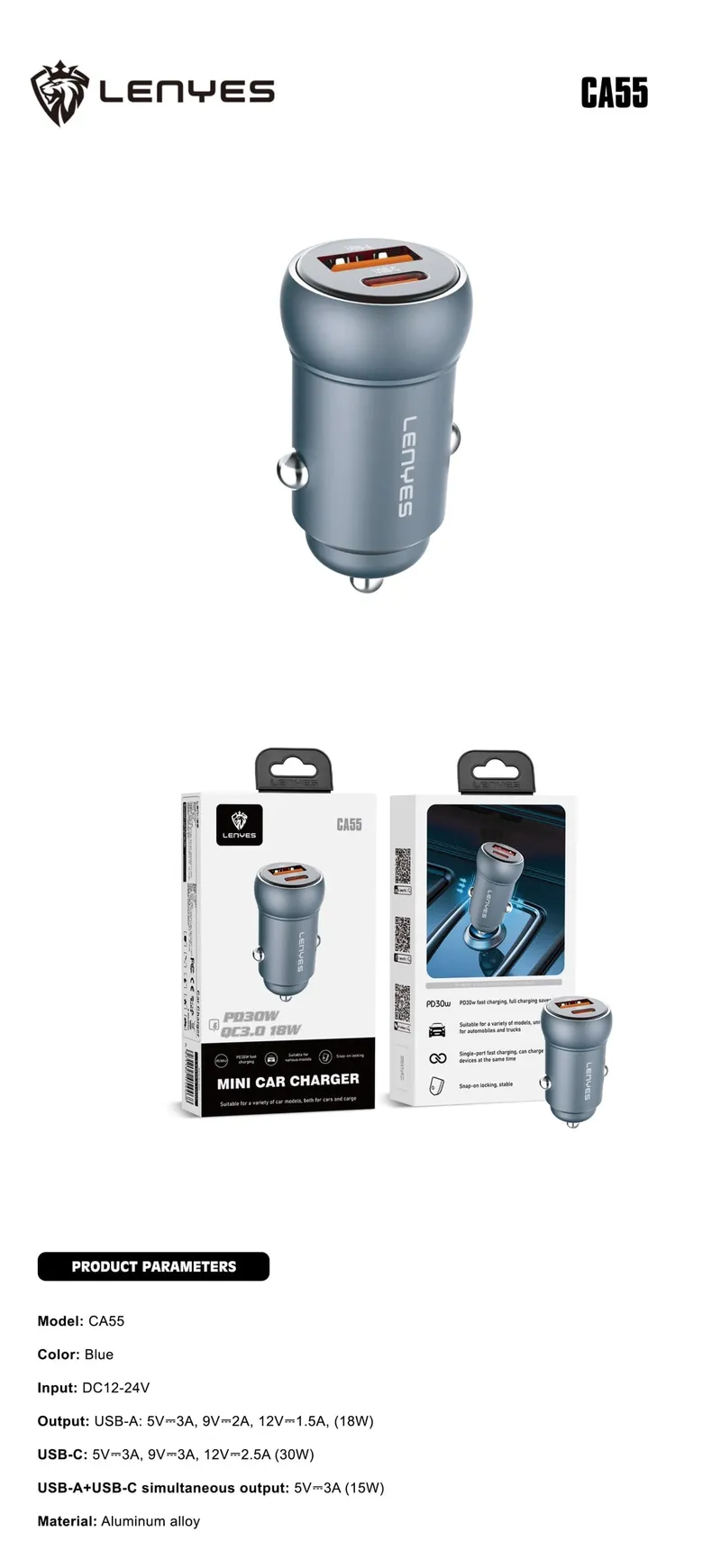 Lenyes 30 W Car Charger CA55