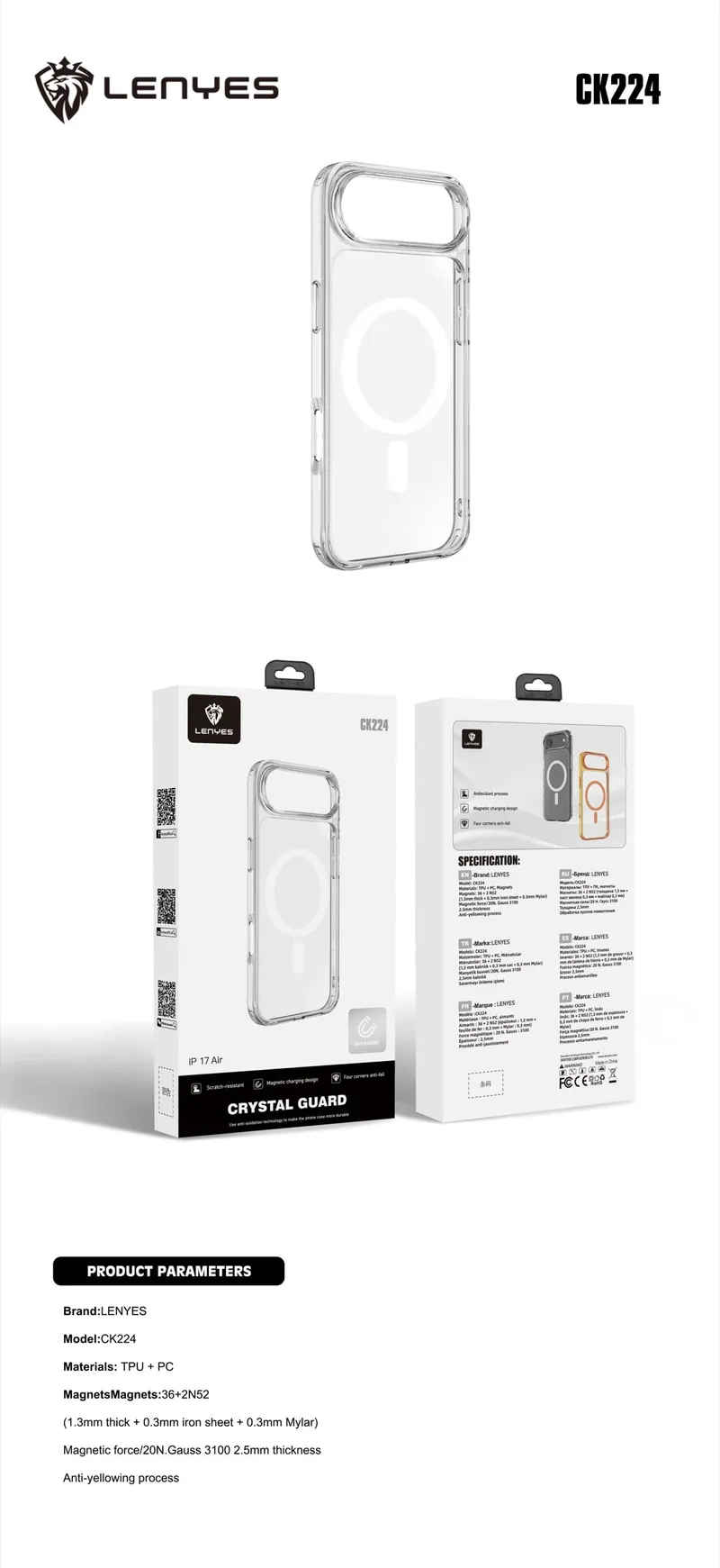 Lenyes Crystal Guard Case for iPhone 17 Pro CK224
