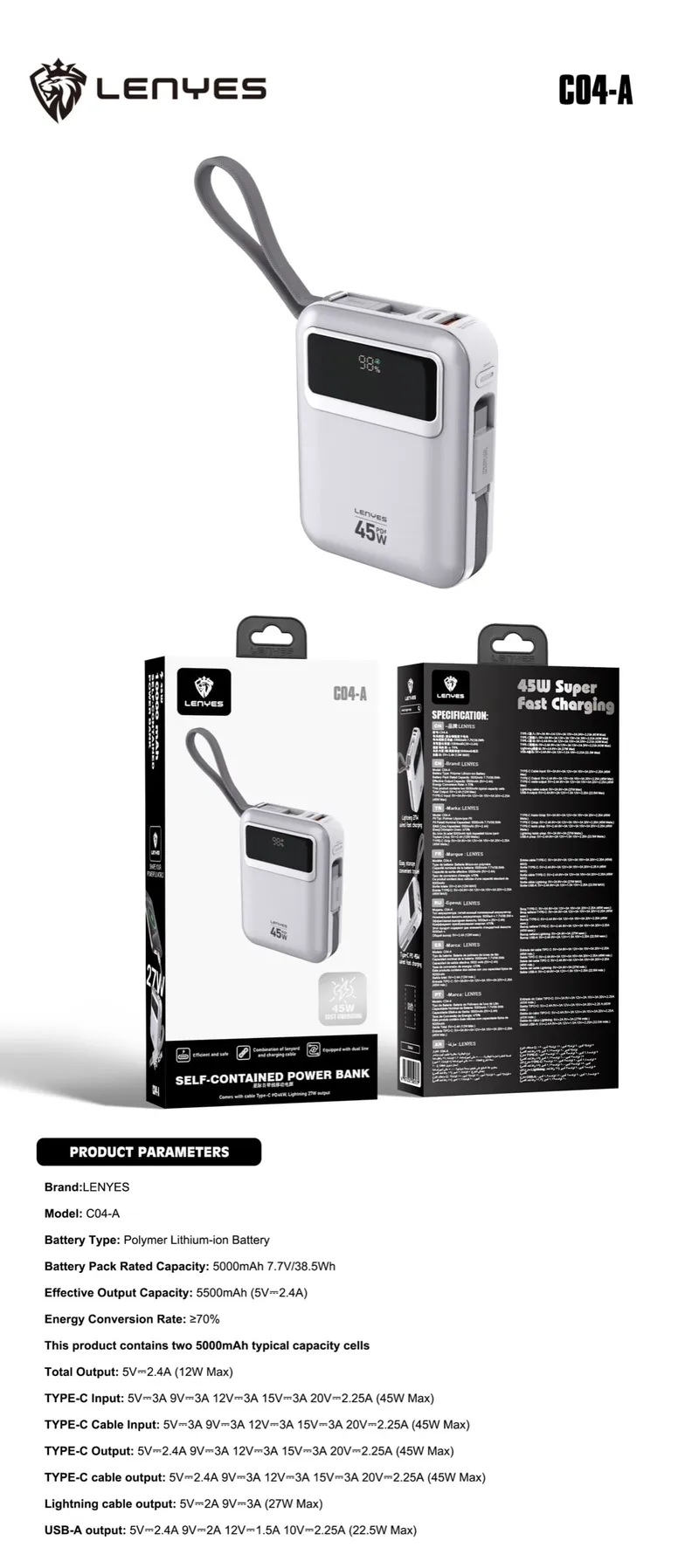 Lenyes 5,000 mAh Power Bank C04-A