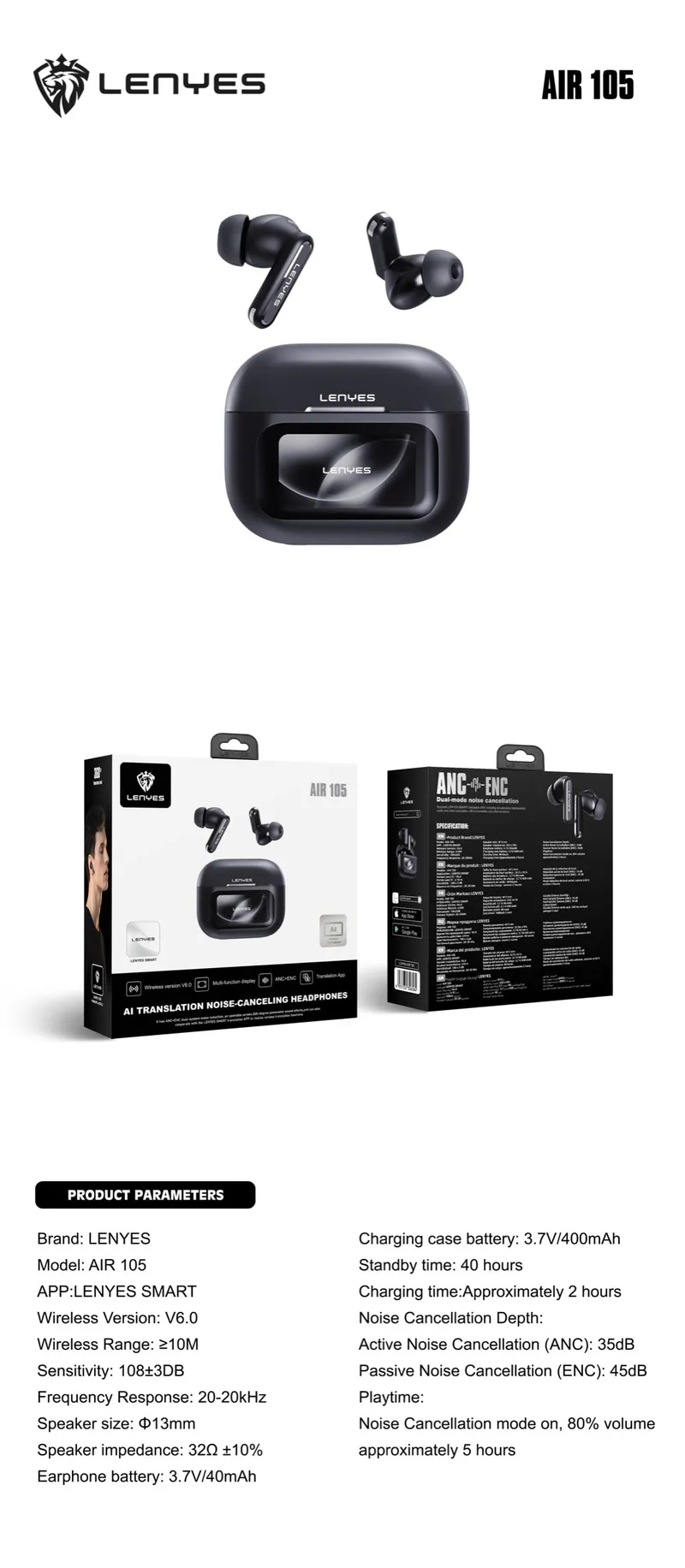 Lenyes Wireless Earbuds AIR 105