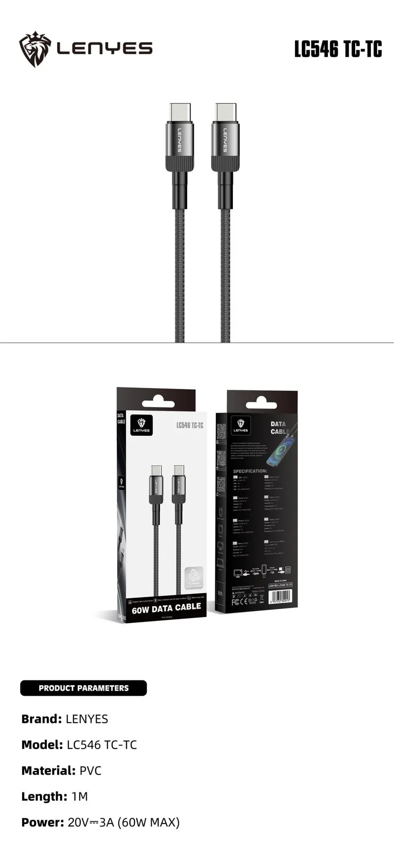 Lenyes USB-A to USB-C Cable LC546-TC