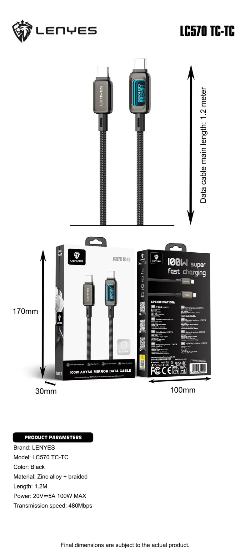 Lenyes USB-C to USB-C Cable LC570