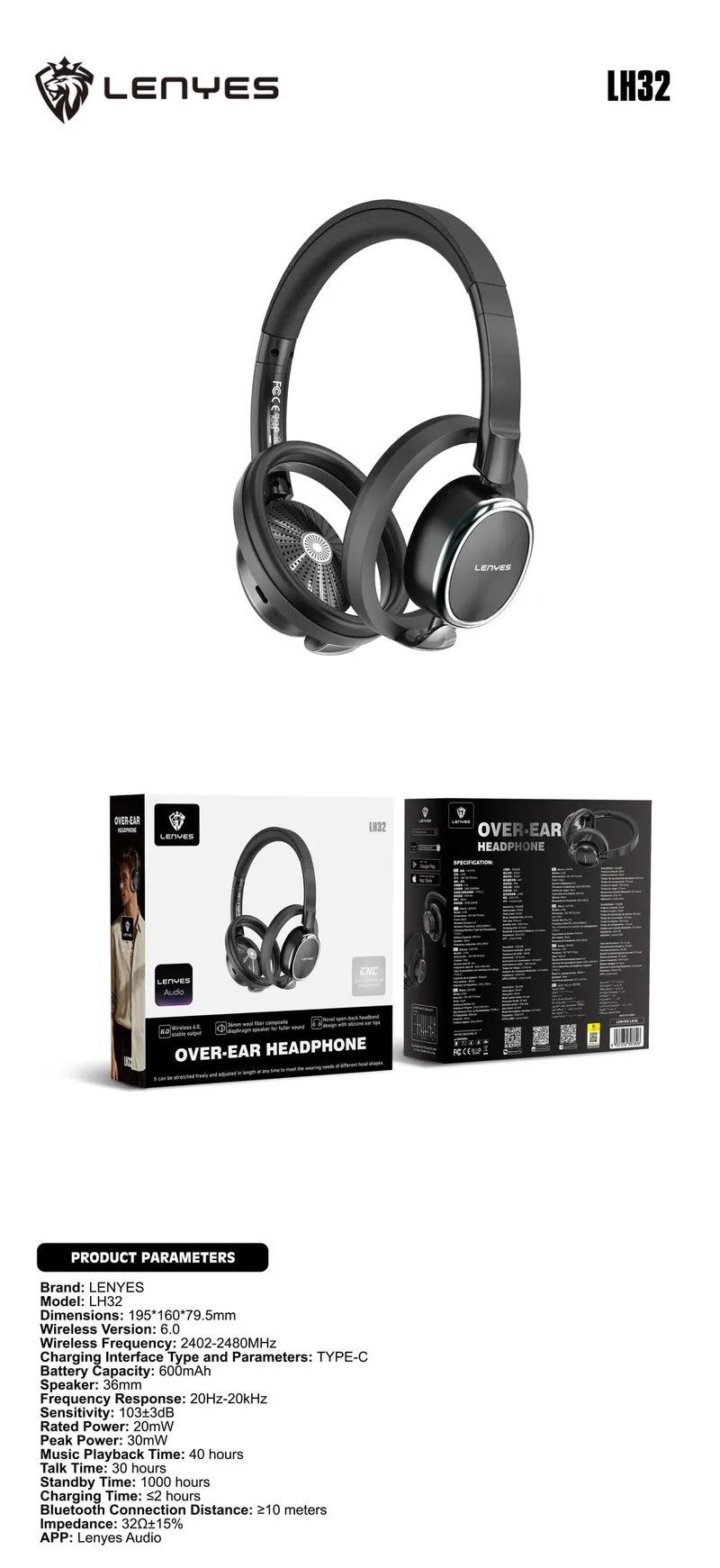 Lenyes Wireless Headphones LH32