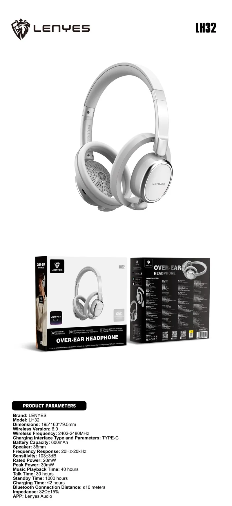 Lenyes Wireless Headphones LH32