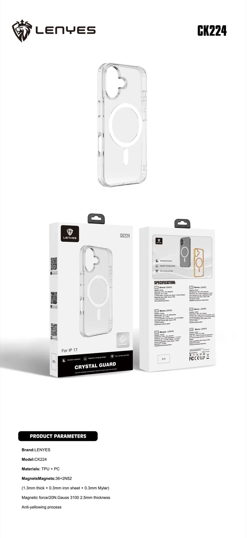 Lenyes Crystal Guard Case for iPhone 17 Pro Max CK224